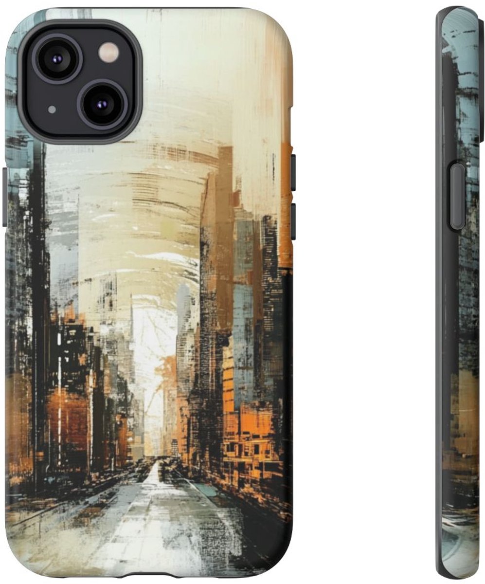 Abstracte Stadsgezicht in Gedempte Kleuren – Telefoonhoesje Geschikt voor iPhone 14 Plus