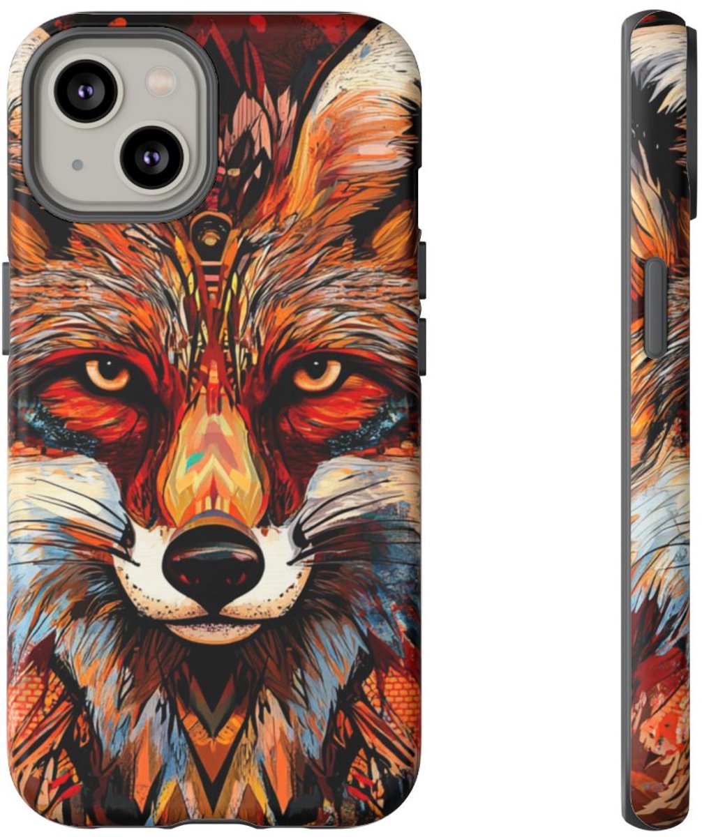 Abstracte Vos Gezicht Kunst – Telefoonhoesje Geschikt voor iPhone 14