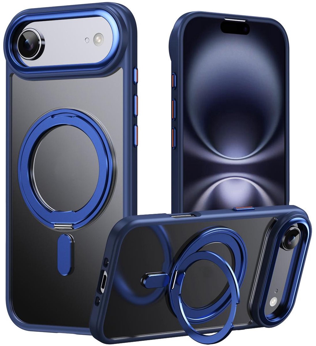 Mobigear Hoesje geschikt voor Apple iPhone Air MagSafe Telefoonhoesje Hardcase | Mobigear Frosted Mag Backcover met Standaard | Geschikt voor MagSafe | Geschikt voor Draadloos Opladen met Magnetische Ring | Geschikt voor MagSafe Case - Blauw