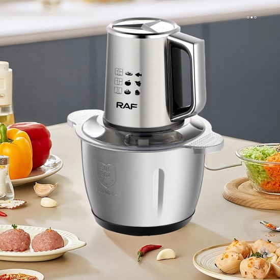 Elektrische hakmolen, 2,5 l, 300 W, multifunctionele hakmolen met kom, 3 snelheden, 2 x messen met 4 vellen, roestvrij staal 304, veiligheid en gezondheid, voor vlees, groenten en fruit