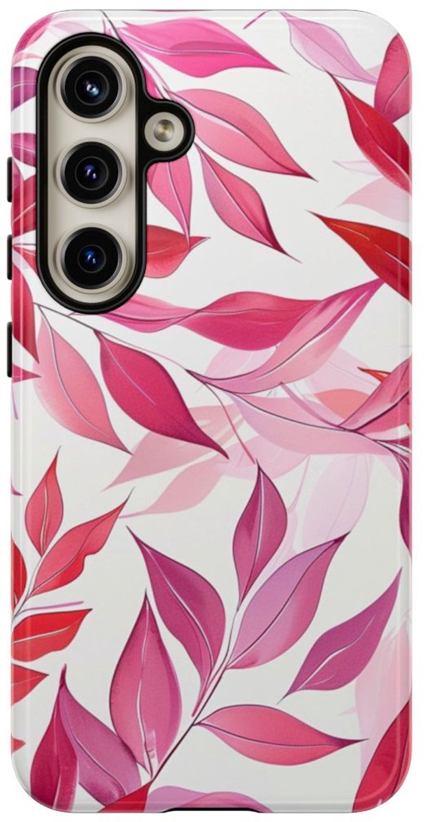 Roze en Rode Bladerenpatroon – Telefoonhoesje Geschikt voor Samsung Galaxy S24
