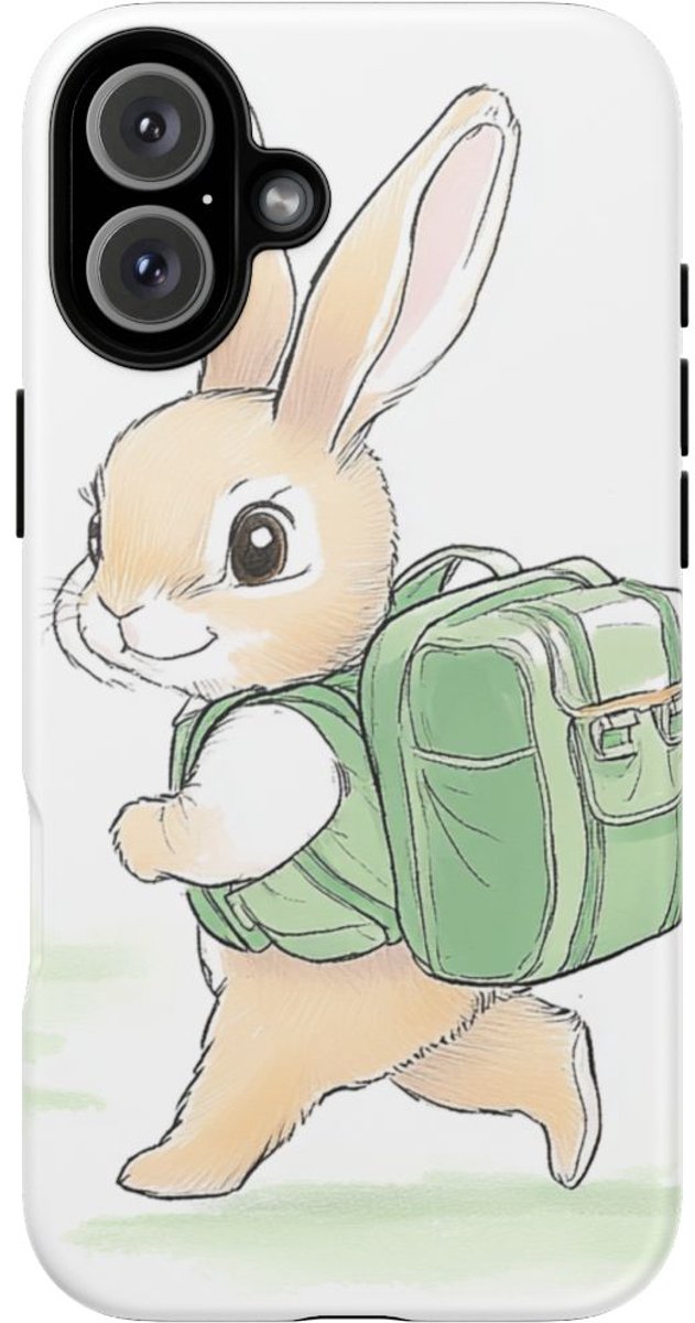 Lief Konijntje met Groene Rugzak – Telefoonhoesje Geschikt voor iPhone 16 Plus
