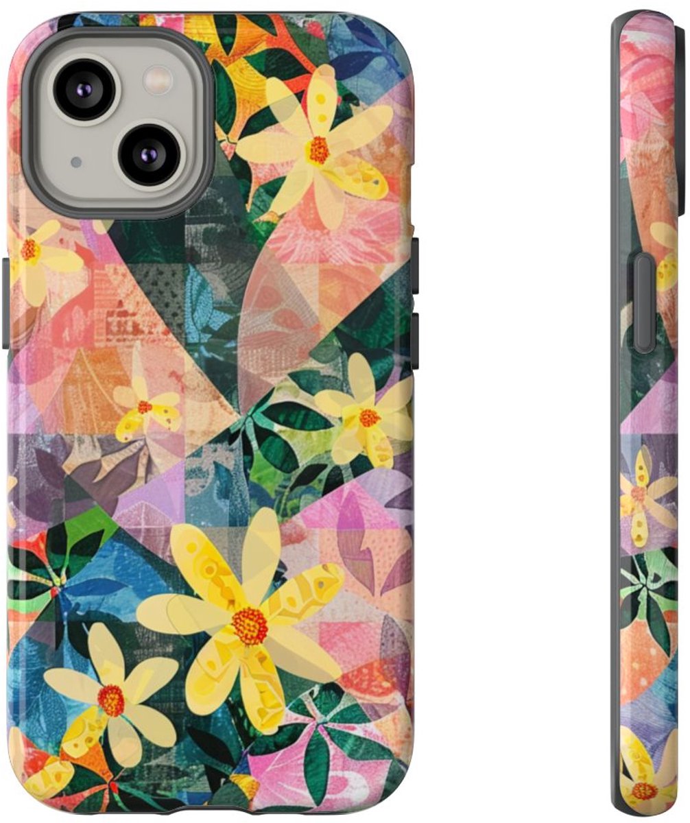 Abstract Bloemmotief met Geometrisch Patroon – Telefoonhoesje Geschikt voor iPhone 14