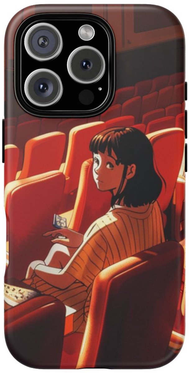Meisje in Rode Theaterstoelen – Telefoonhoesje Geschikt voor iPhone 16 Pro