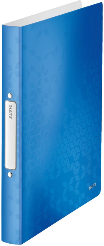 Blauwe map met geometrisch patroon.