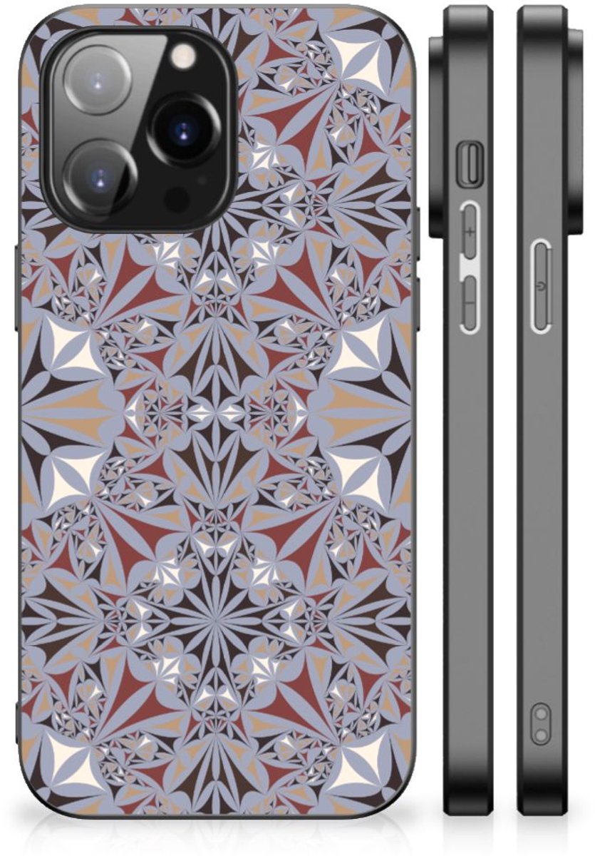 iPhone 14 Pro Max Marmeren Print Telefoonhoesje Flower Tiles