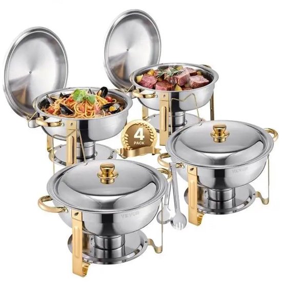 Chef Chafing Dish Buffet Set, Roestvrijstalen Chafer en Buffet Warmers Sets, Catering Buffet Mini Hot Pot Buiten Picknick Huishouden (Zilver