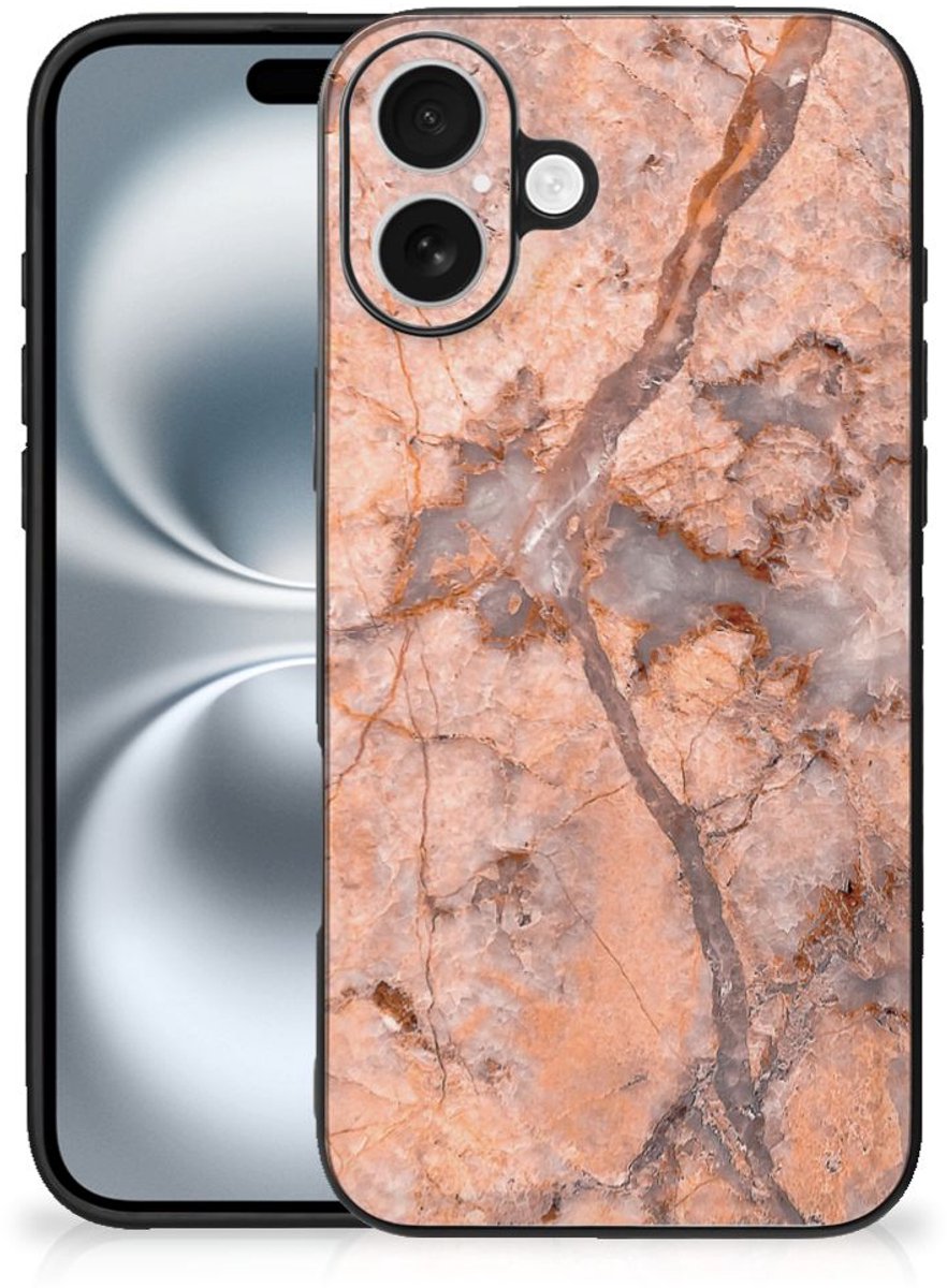 iPhone 16 Plus Marmeren Print Telefoonhoesje Marmer Oranje