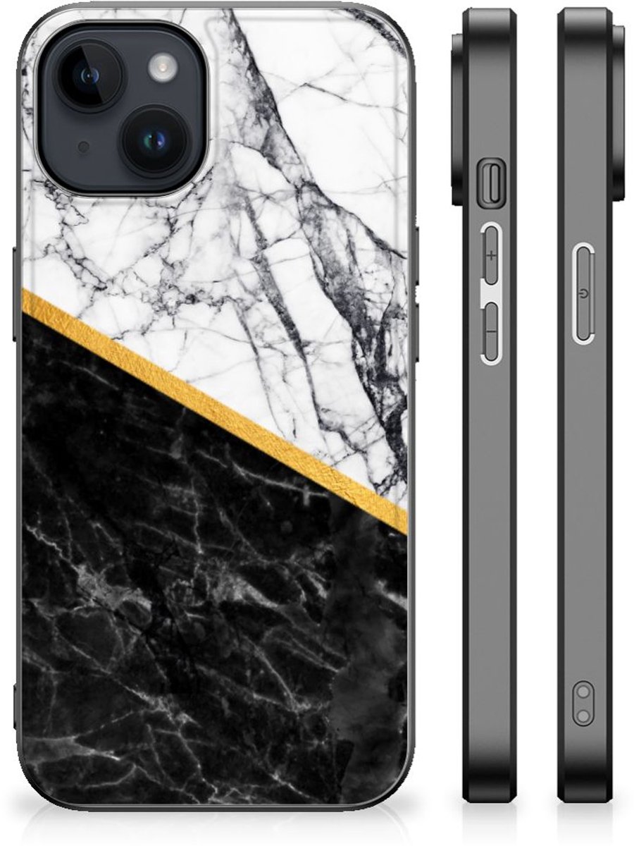 iPhone 15 Plus Marmeren Print Telefoonhoesje Marmer Wit Zwart - Origineel Cadeau Man