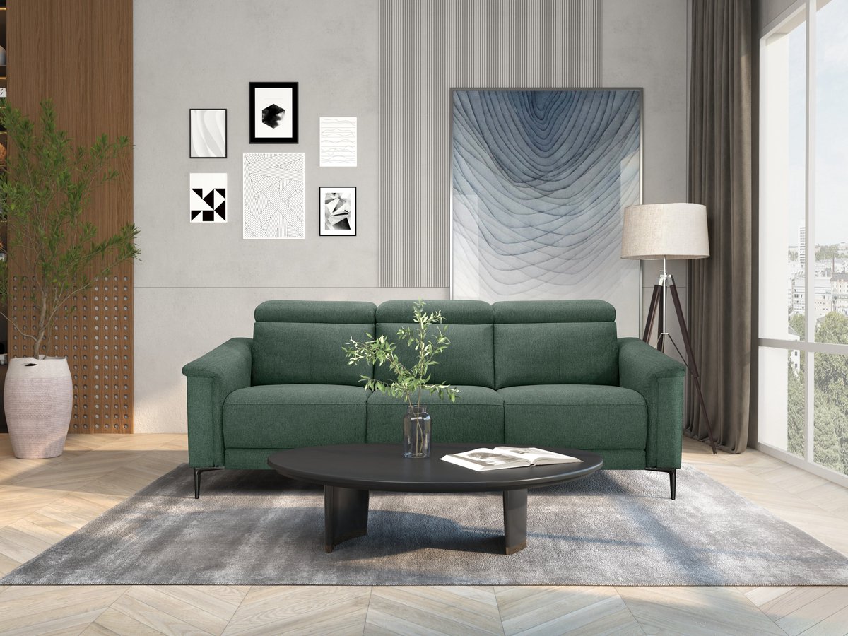 Notio Living Lund-3Zitsbank - 2 Handmatige Relax - Groen Stof