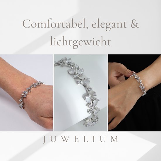 Coffret cadeau Bracelet Juwelium + Flowerbox et Ourson Rose | Bracelet de mariée de Luxe avec zircone | Cadeau Perfect pour femme, petite amie, mère, fille