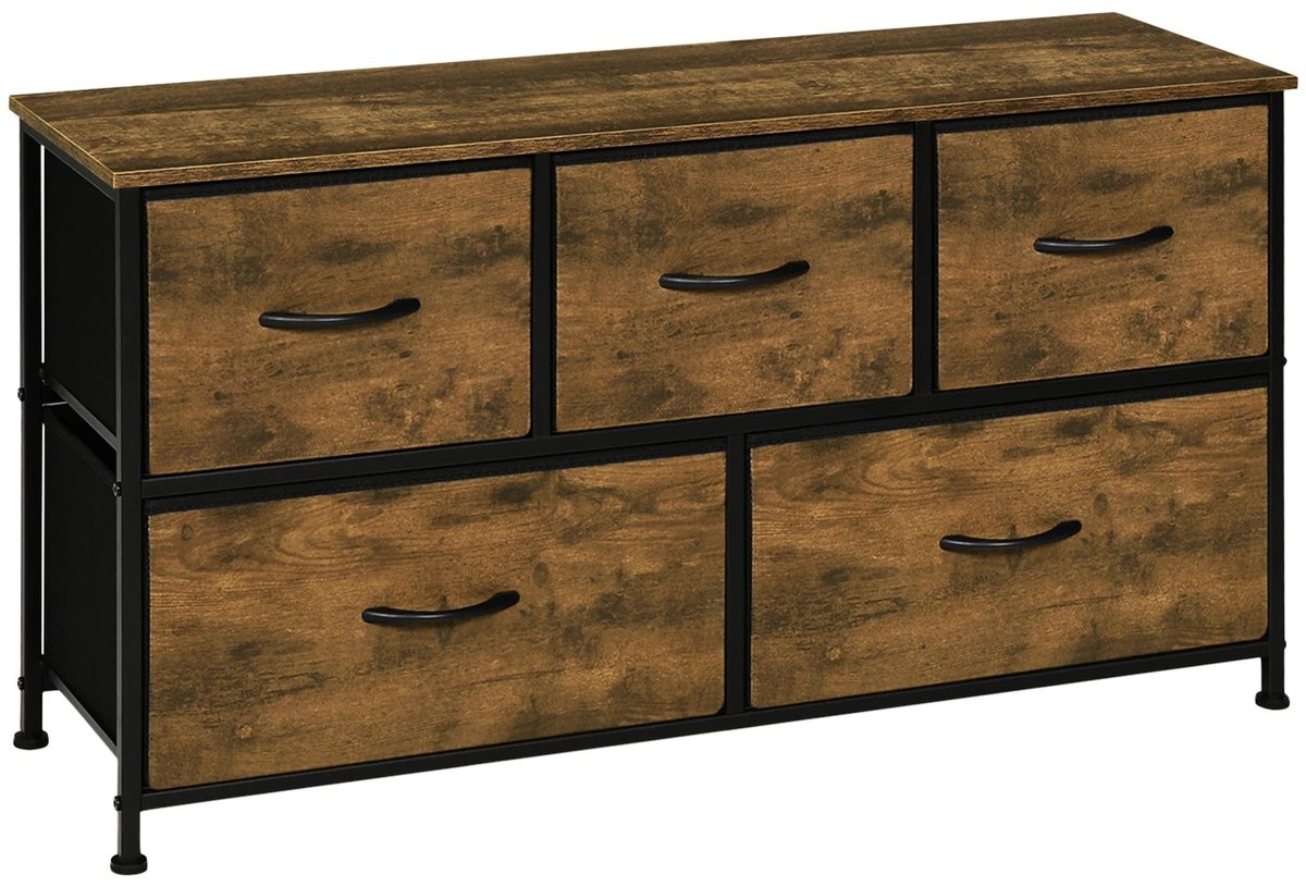 Industriële Opbergkast - Ladekast - Ladekastje - Ladenkastje - Ladenkast - voor Woonkamer - Slaapkamer en Hal - 5 Lades - Metaal Frame - Vintage Bruin Zwart