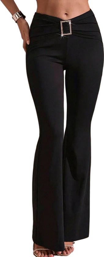 Foto: Flared pantalon dames broek zwart chique legging stretch pak elegant
