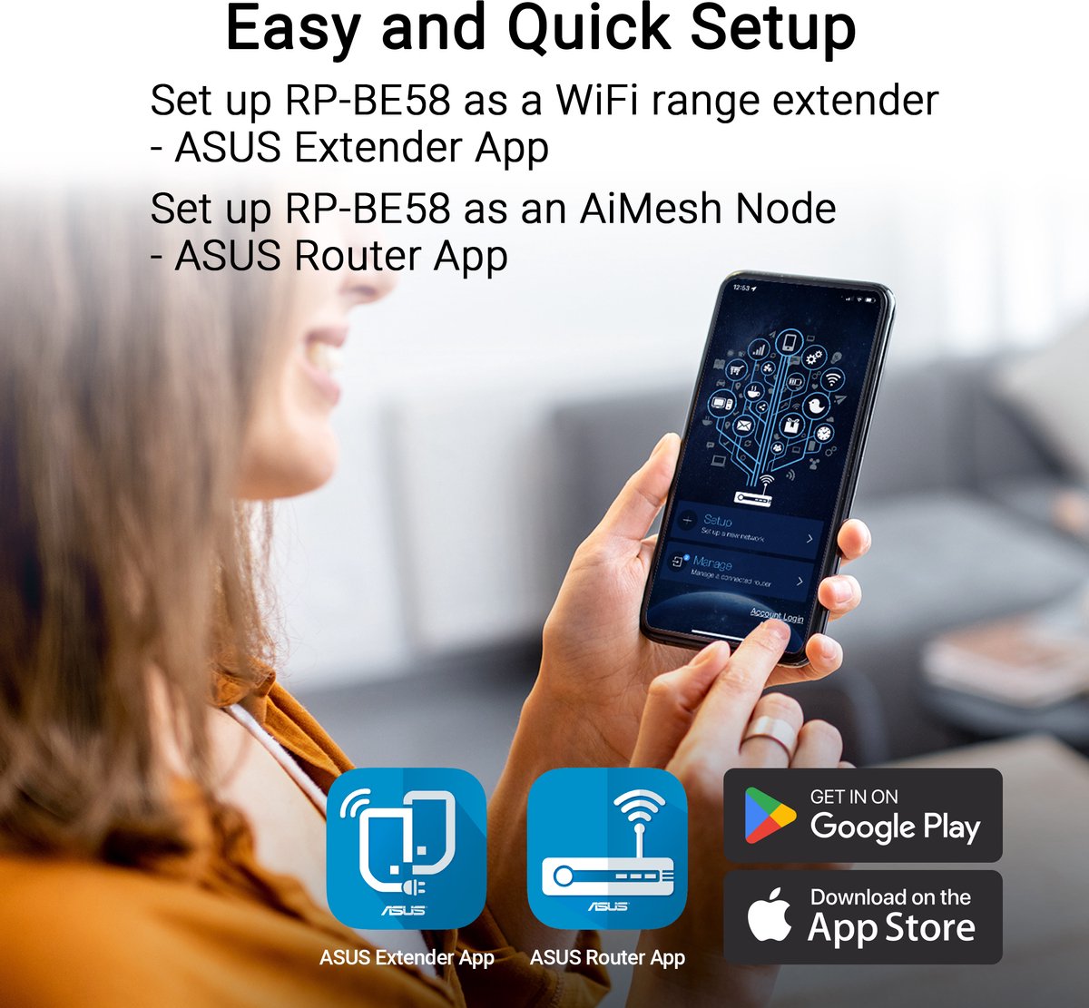 Afbeelding 2 van ASUS RP-BE58 - WiFi Repeater - WiFi 7 - Dual-Band - AiMesh