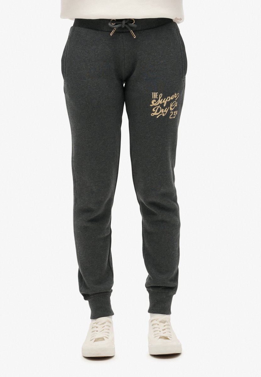 Superdry Luxe slimfit joggingbroek met metallic logo Dames Broeken Zwart