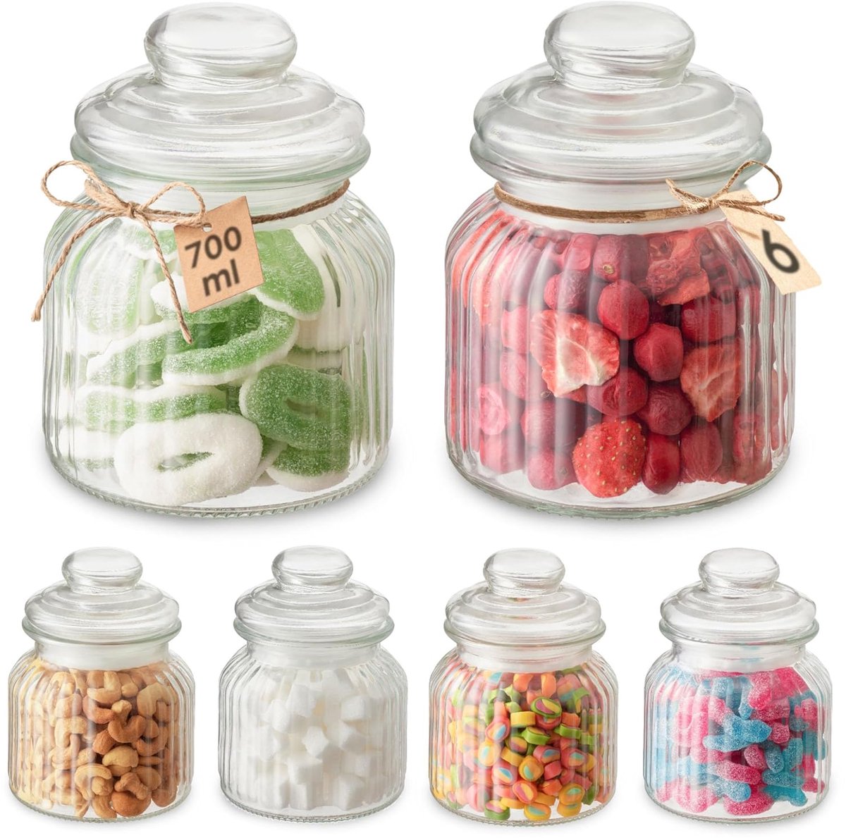 Vintage decor potten voor snoep - set van 6 - retrostijl - luchtdicht