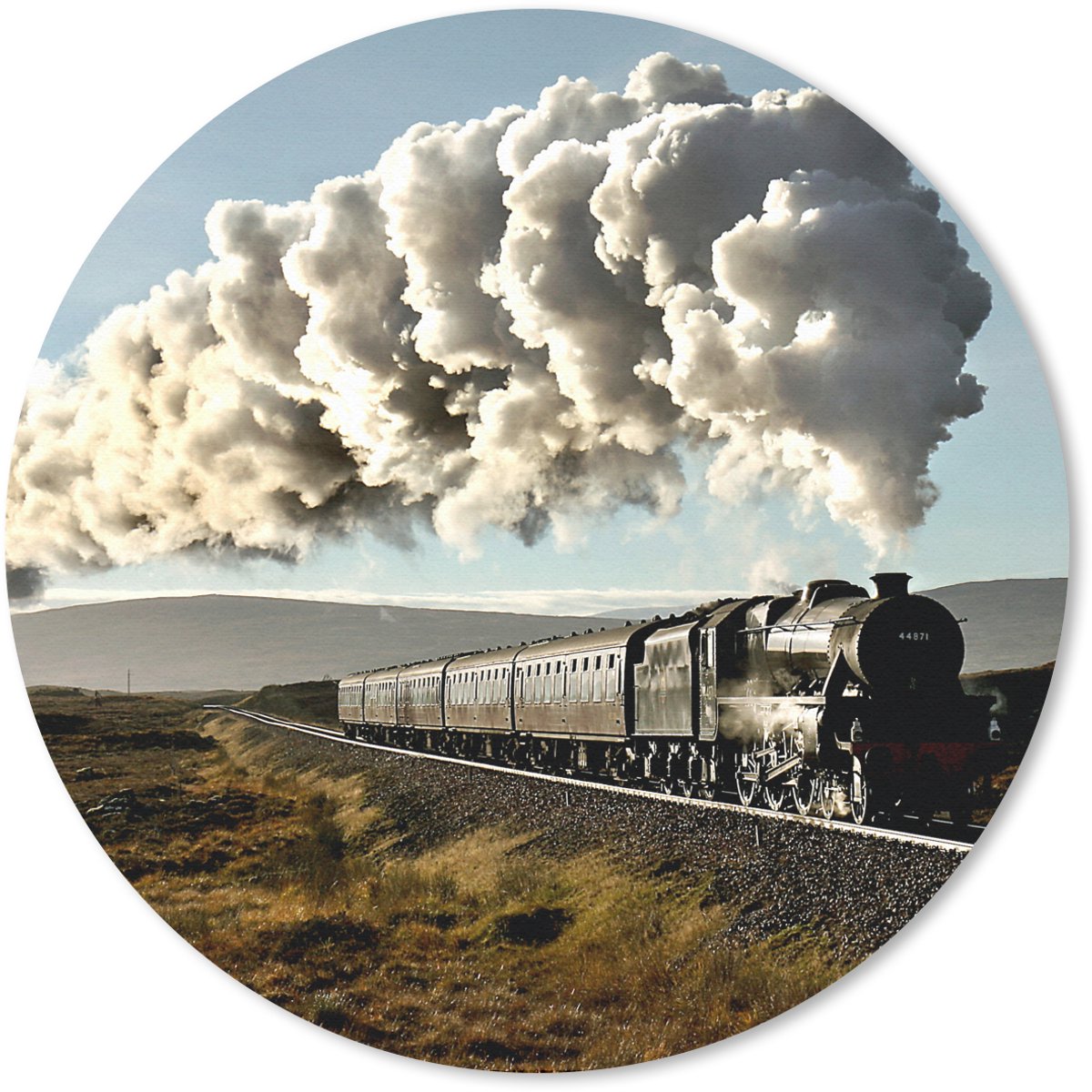 Muismat rond 20x20 cm - Mousepad Een stoomtrein over een brug met het groene landschap - Ronde muismatten