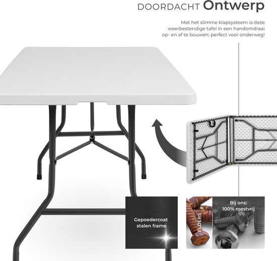 tectake® Campingtafel opvouwbaar - Draagbare kampeertafel - Vouwtafel buiten - Inklapbare tafel - Weerbestendig - Div. afmetingen - 183 x 76 x 74cm - Wit van Merkloos — afbeelding 2