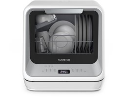Klarstein Vaatwasser Nanowash Mini - Compact Aanrechtblad, 6 Programma's, 5L Tank of Directe Aansluiting, Energie-efficiëntieklasse D, Stil 58dB, Digitaal Display, Draagbaar Tafelblad voor Kleine Keukens, Zilver - Dishwasher
