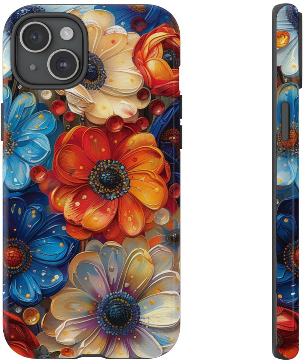 Levendig Abstract Bloemenpatroon – Telefoonhoesje Geschikt voor iPhone 15 Plus