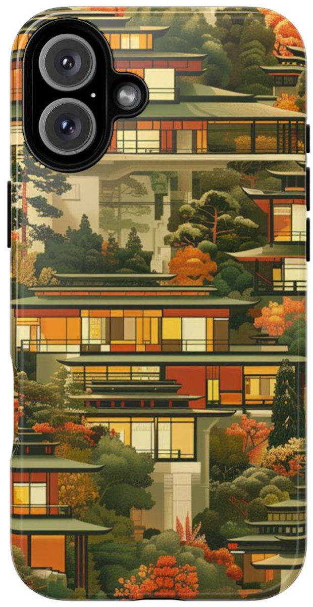 Herfstlandschap met Moderne Architectuur – Telefoonhoesje Geschikt voor iPhone 16 Plus