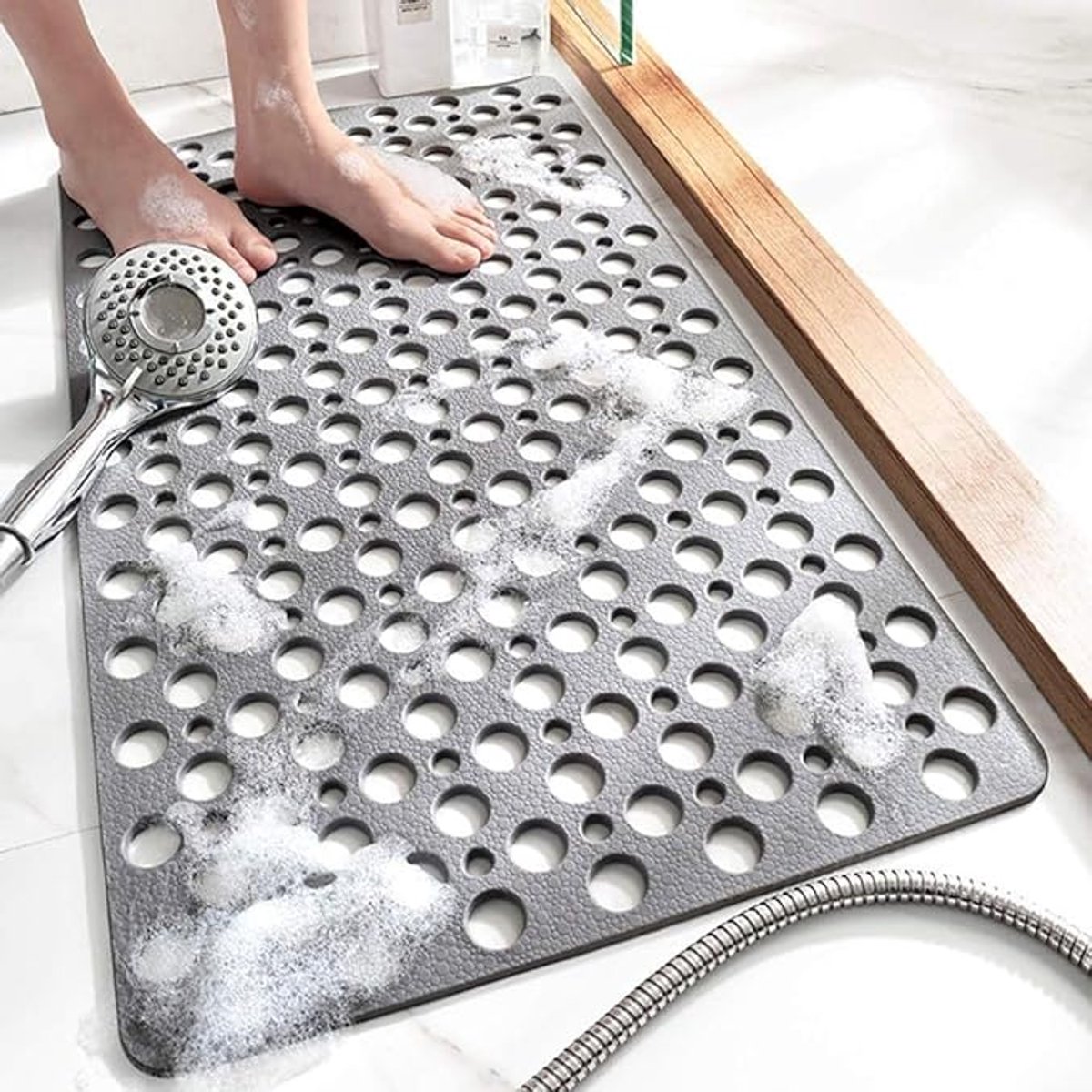 Badmat Geperforeerde badkamer antislipmat Holle zuignap Vloermat Antislipmat Grijs 30" x 17"