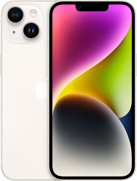 iPhone 14 smartphone 6,1″ OLED scherm, A15 chip, 128GB opslag, dualcamera, wit Starlight, crashdetectie