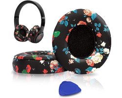 Vervangende oorkussens Geschikt voor Beats Solo 2 en Solo 3 draadloze on-ear hoofdtelefoons, Solo2 Solo3 oorkussens in zacht proteïneleer met extra dikte - Zwart met print
