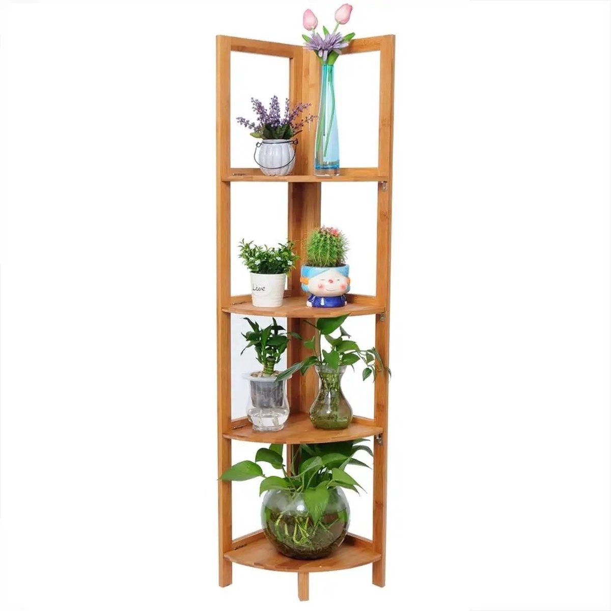 QPFO® Bamboe hoekkastje 27x27x120 cm - ruimtebesparend badkamerrek - multifunctioneel organizer - bruin