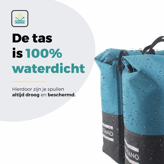 Voltano Dubbele Fietstas Rolltop Reflective Special Edition - Zwart / Blauw - 50 Liter - 100% Waterdicht - Fietstassen Electrische Fietsen