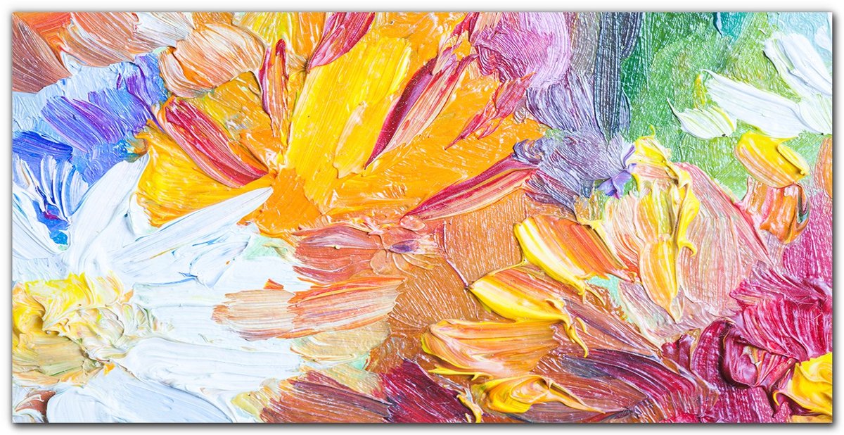 TULUP Canvas Doek Foto - Geschilderde bloemen Foto Op Canvas - 100 cm x 50 cm - Paars Canvas Foto - Klassieke Canvas Kunst - Canvas Schilderij - Canvas Kunst voor de Woonkamer Paars Geschilderde bloemen