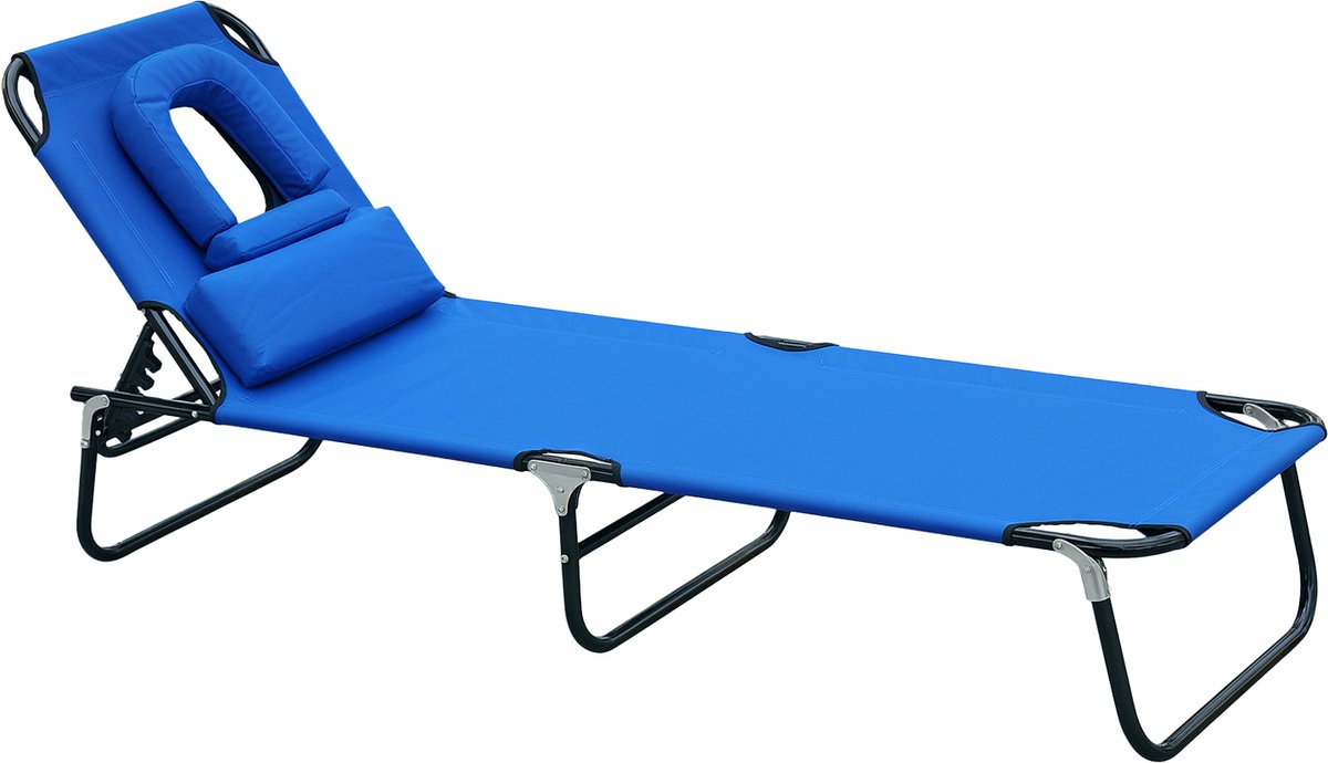 Outsunny ligbed - met hoofdsteun - inklapbaar - oxford stof - blauw