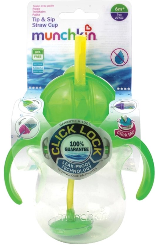 Munchkin Tip & Sip Antilek Rietjesbeker - Vaatwasserbestendig - Vanaf 6 maanden - 207ml - Groen - drinkbeker met rietje van Munchkin — afbeelding 4