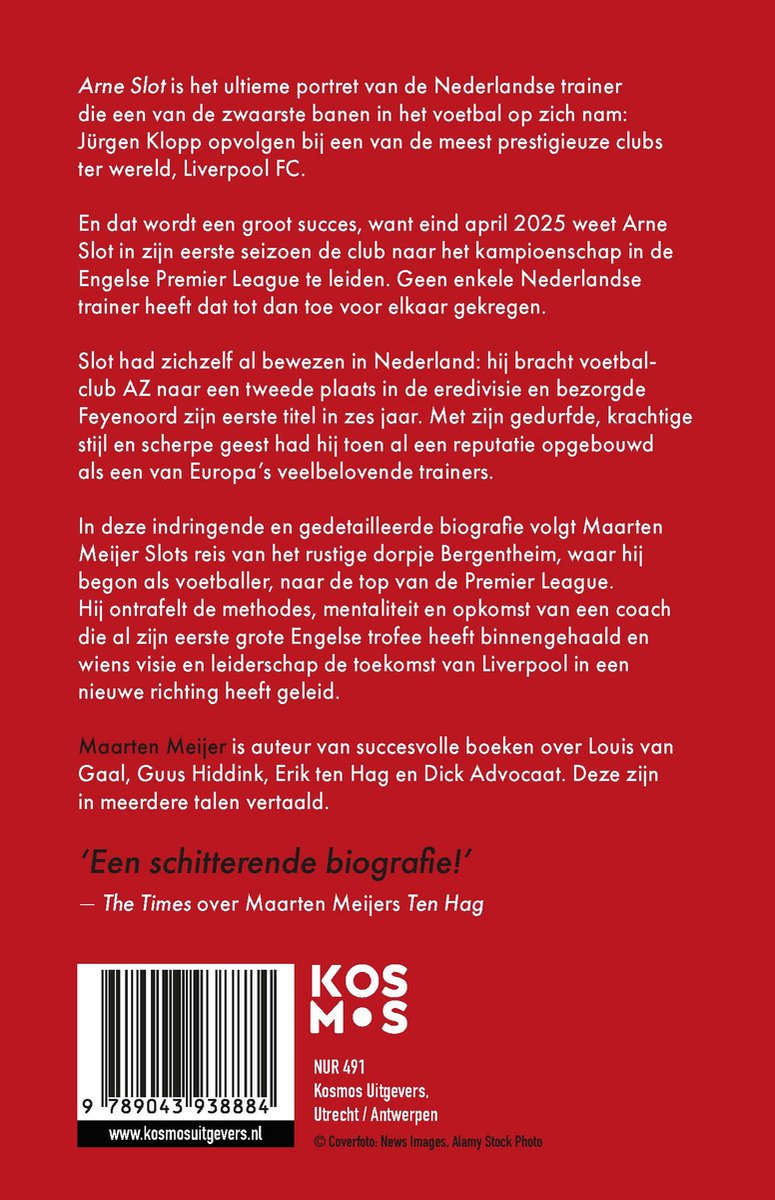 Achterkant van het boek "Arne Slot". Met tekst over de biografie en de auteur Maarten Meijer.