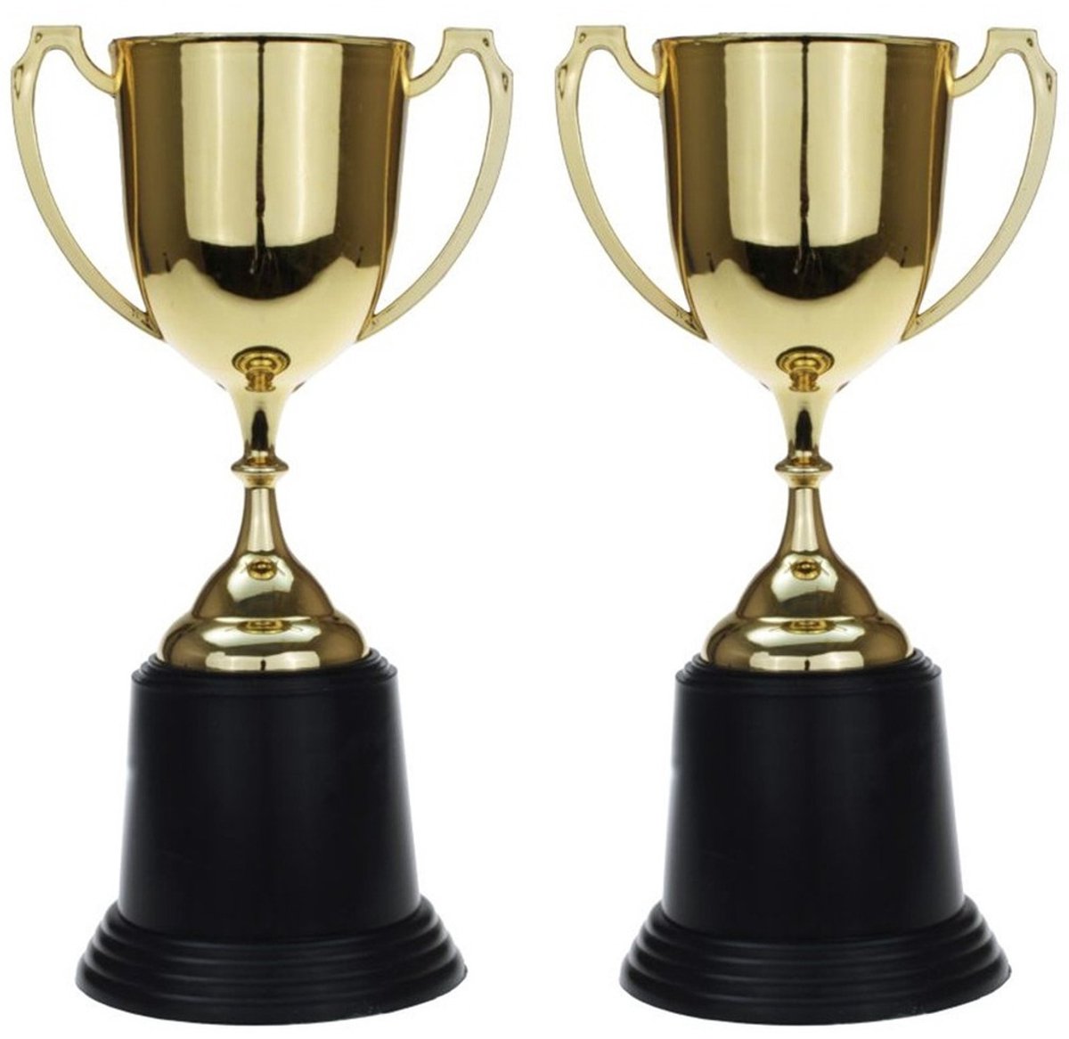 Gouden trofee/prijs beker met oren - 2x - 22 cm - met ruimte voor tekst - kunststof
