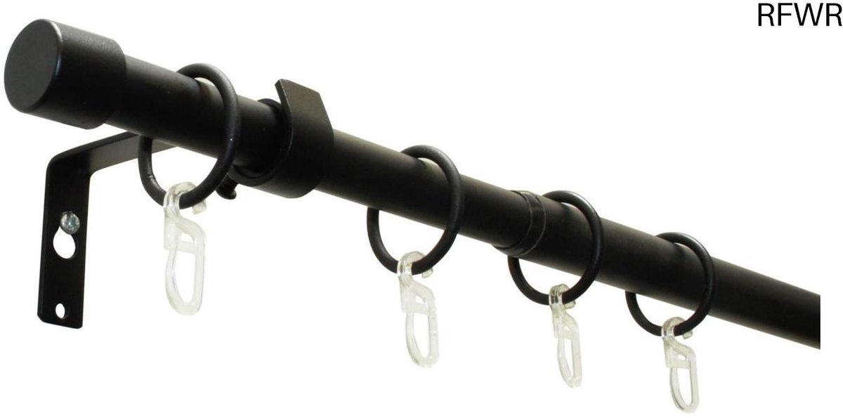 RFWR Gordijnroede-set mat-zwart, uitschuifbaar, 180-310 cm
