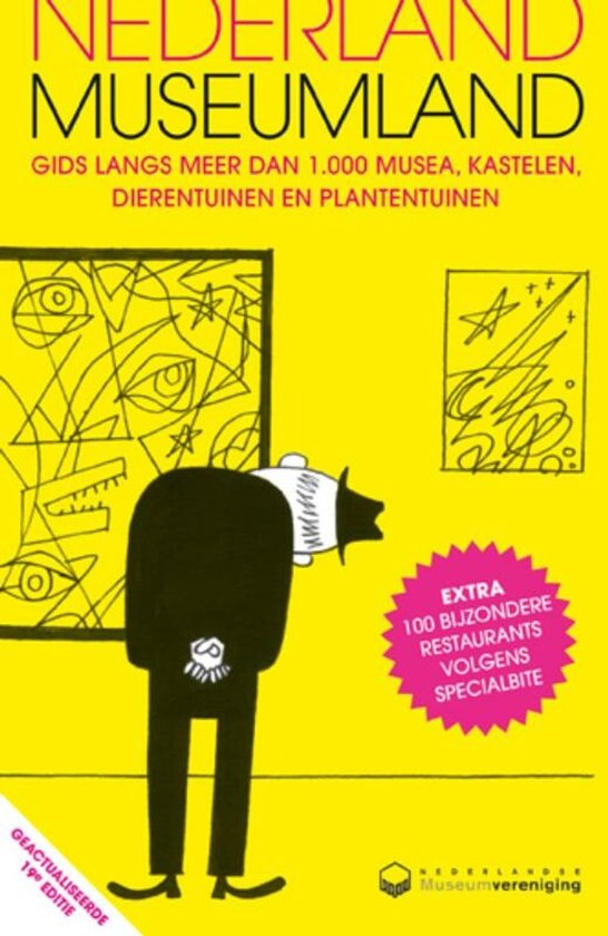 Boekcover 'Nederland Museumland' met een man die naar kunst kijkt.