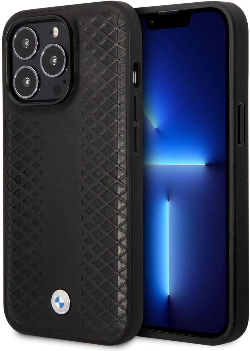 BMW Leather Diamond Back Case - Geschikt voor Apple iPhone 14 Pro (6.1") - Zwart