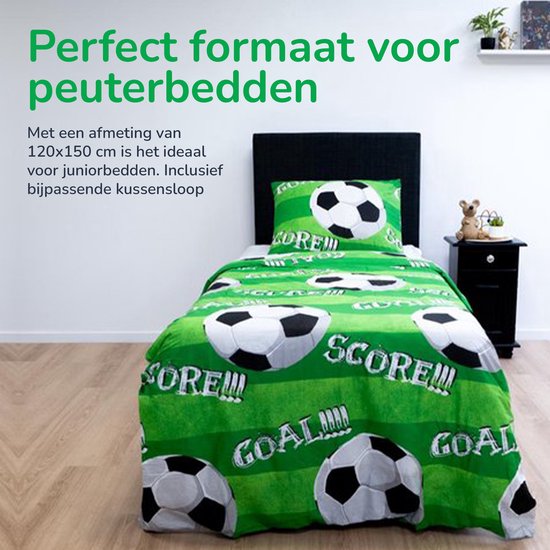 Decoware® Peuter Dekbedovertrek Voetbal - Peuterbed (120x150 cm + Kussensloop 40x60 cm) - Dekbed Overtrek Goal - 100% Katoen - Voor Juniorbed - Dubbelzijdig Design van Decoware — afbeelding 3