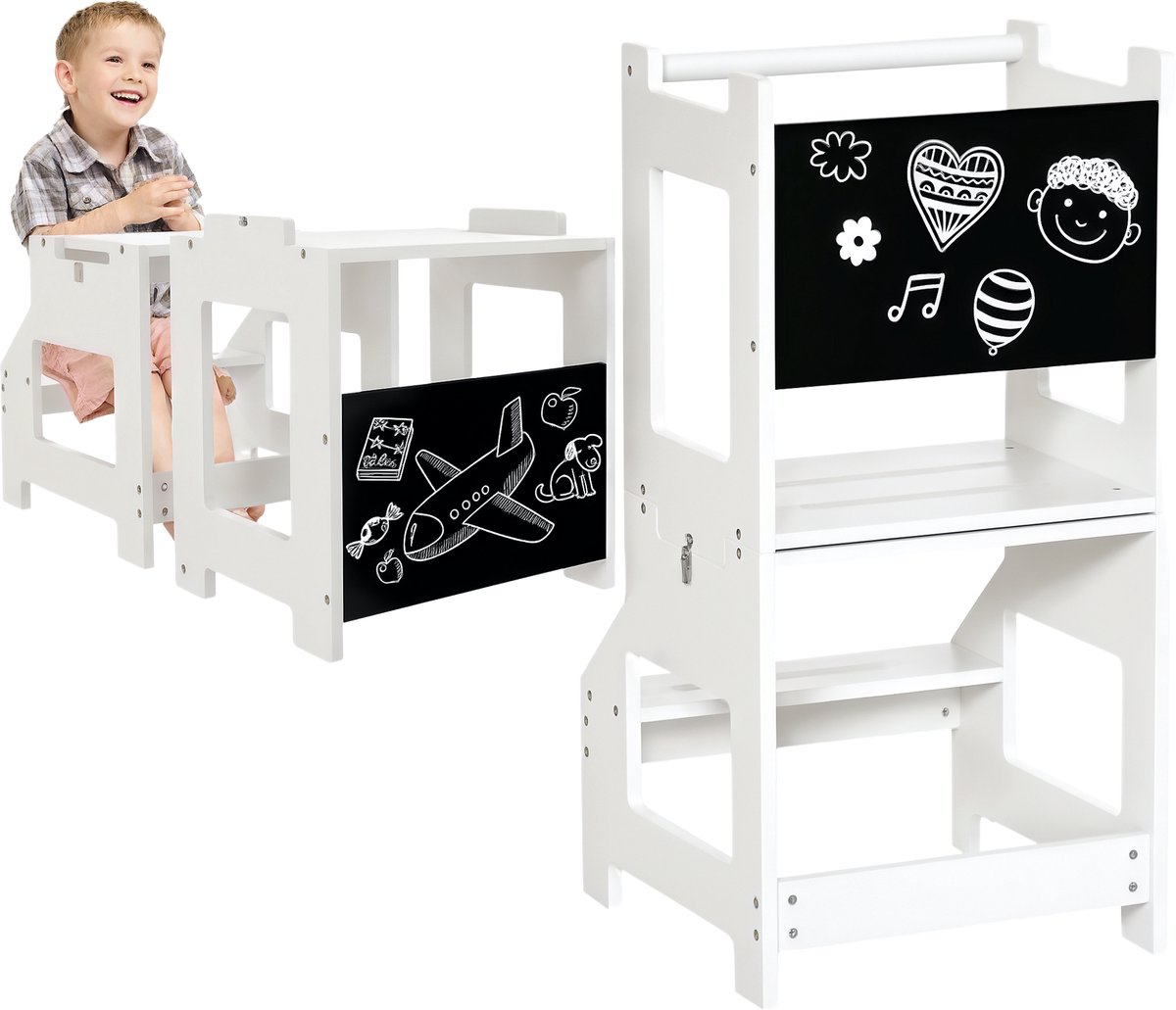 HOMCOM-Kids Kitchen Helper-MDF-42x44x86cm-Wit