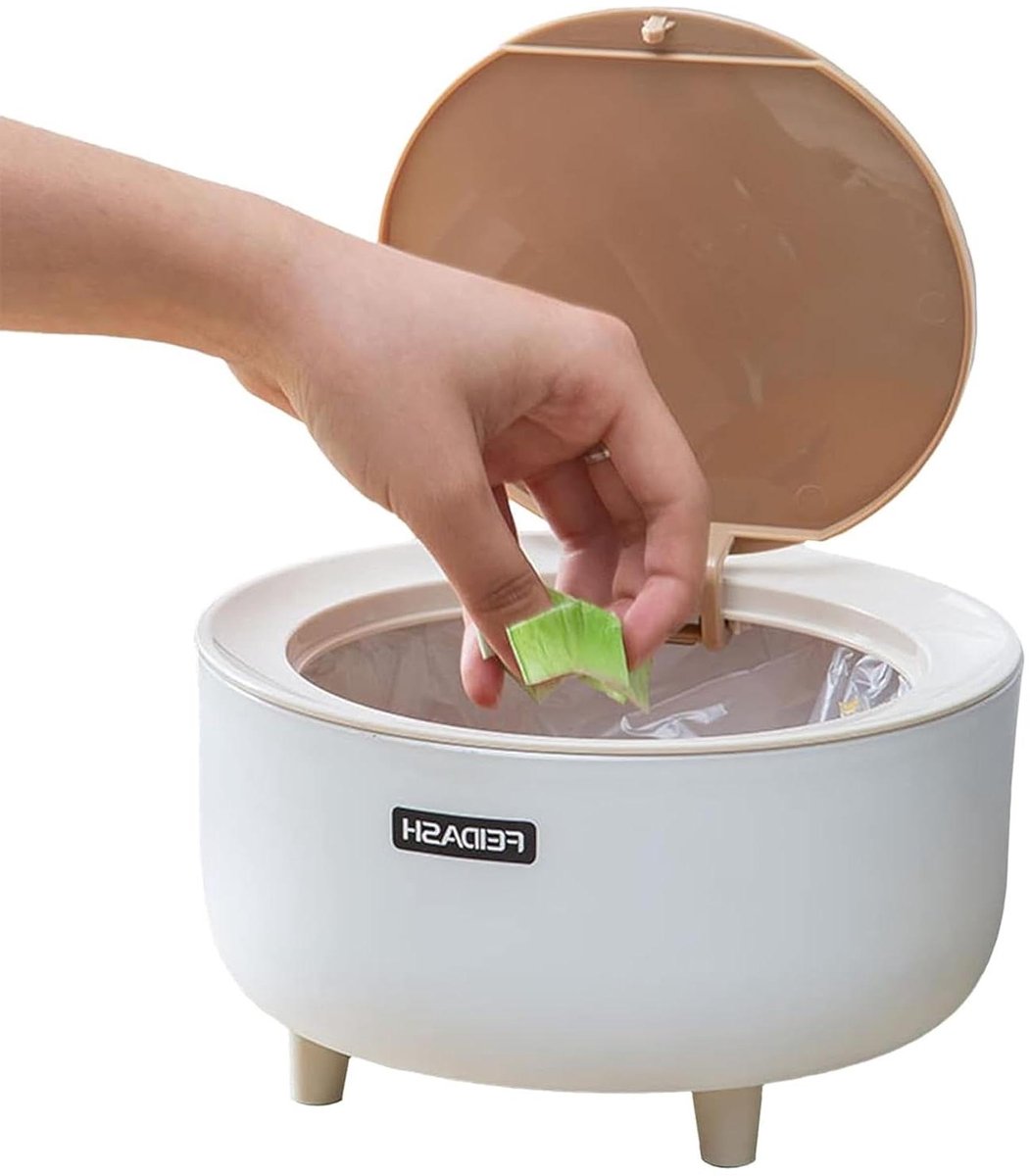 Goedkoopste Mini tafelafvalemmer met houtlook deksel - Cosmetica-emmer voor thuis en kantoor - 2 liter inhoud prullenbak voor woonkamer - Compacte afvalbak met deksel.