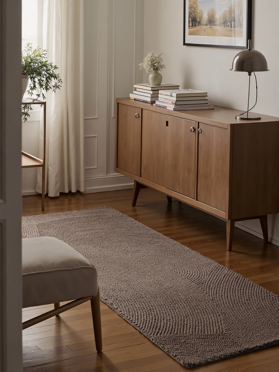 flycarpets Calmio Wollen Loper Taupe - Laagpolig - Japandi / Scandinavisch - 80x150 cm