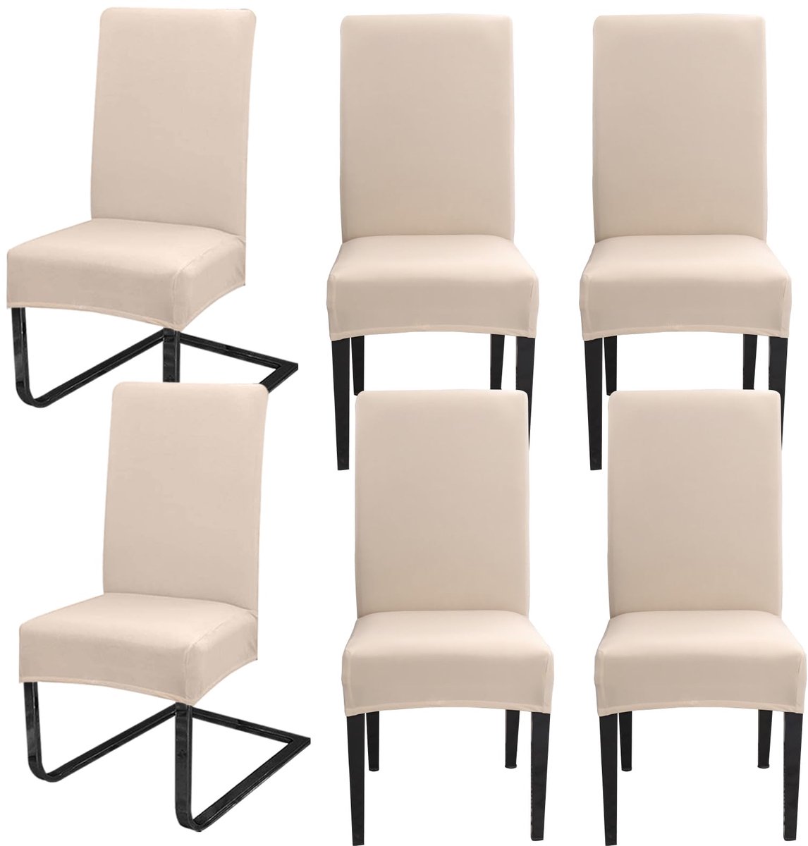 Ibenzoa® Set van 6 Universele Stretchbare Stoelhoezen voor Diverse Gebruiken in Beige Kleur