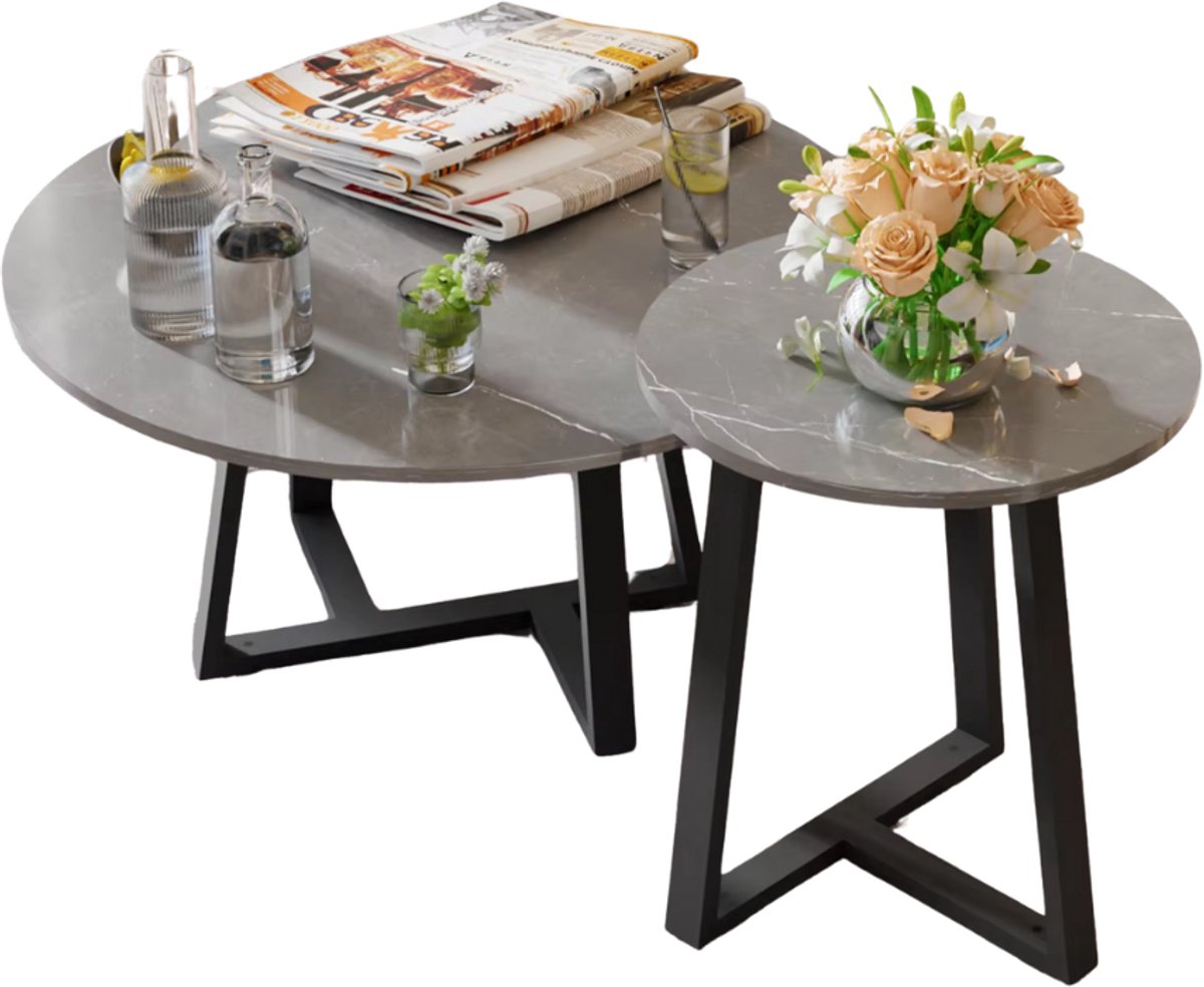 Bolt Edge Delunce salontafel - Set van 2- Voor Woonkamer & Lounge - Moderne Ronde Accenttafels - Grijze Gesinterde Steen Grijs