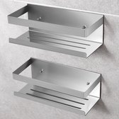 Unyqoos® Stijlvolle Roestvrijstalen Doucheplanken voor Badkameropslag zonder Boren, Set van 2 Zilver