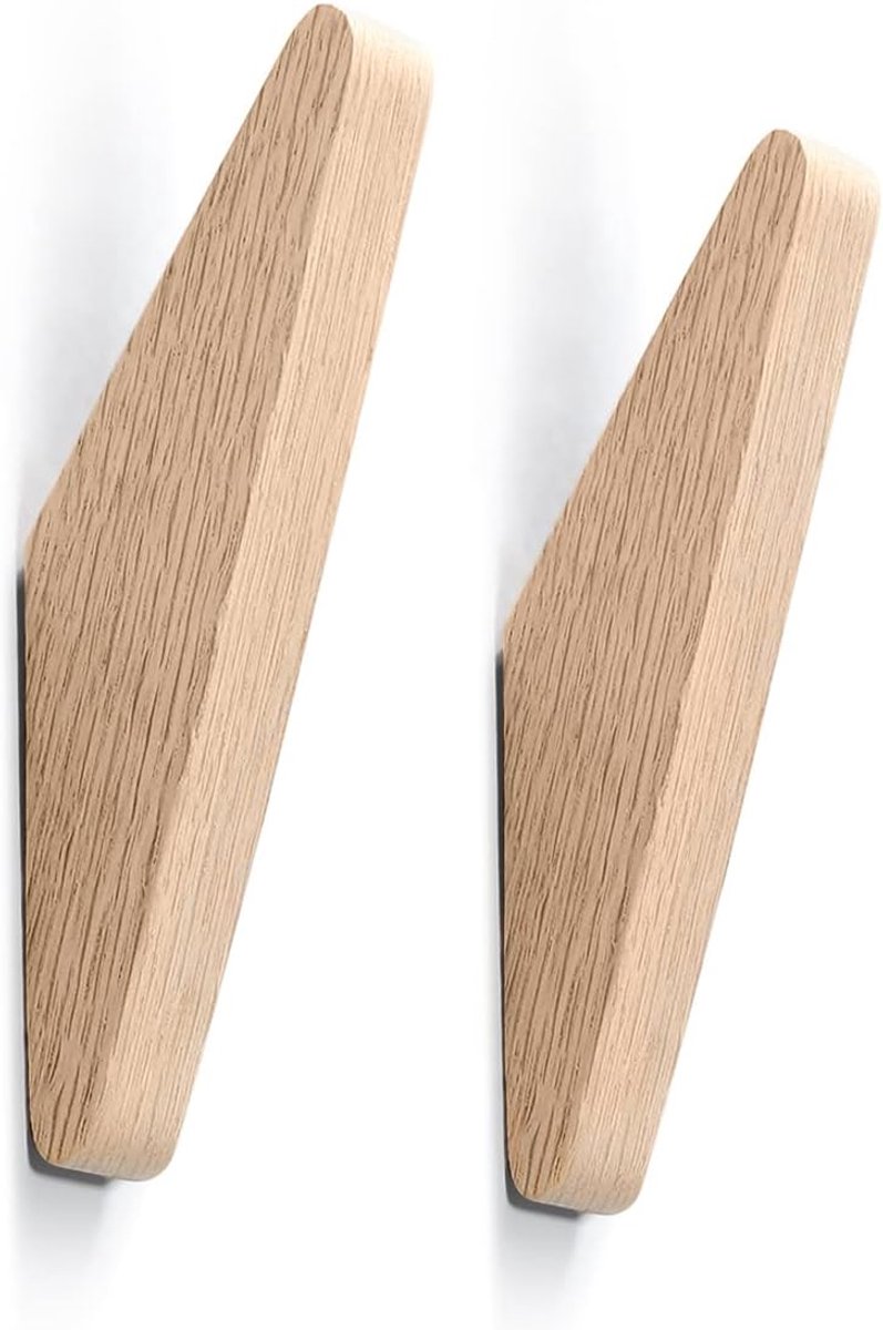 2 -stuks Houten Wandhaken - Kapstokken - Eenvoudig te installeren - Natuurlijk massief hout - Geschikt voor hal- en entreedecoratie, voor het ophangen van hoeden, petten en kleding.