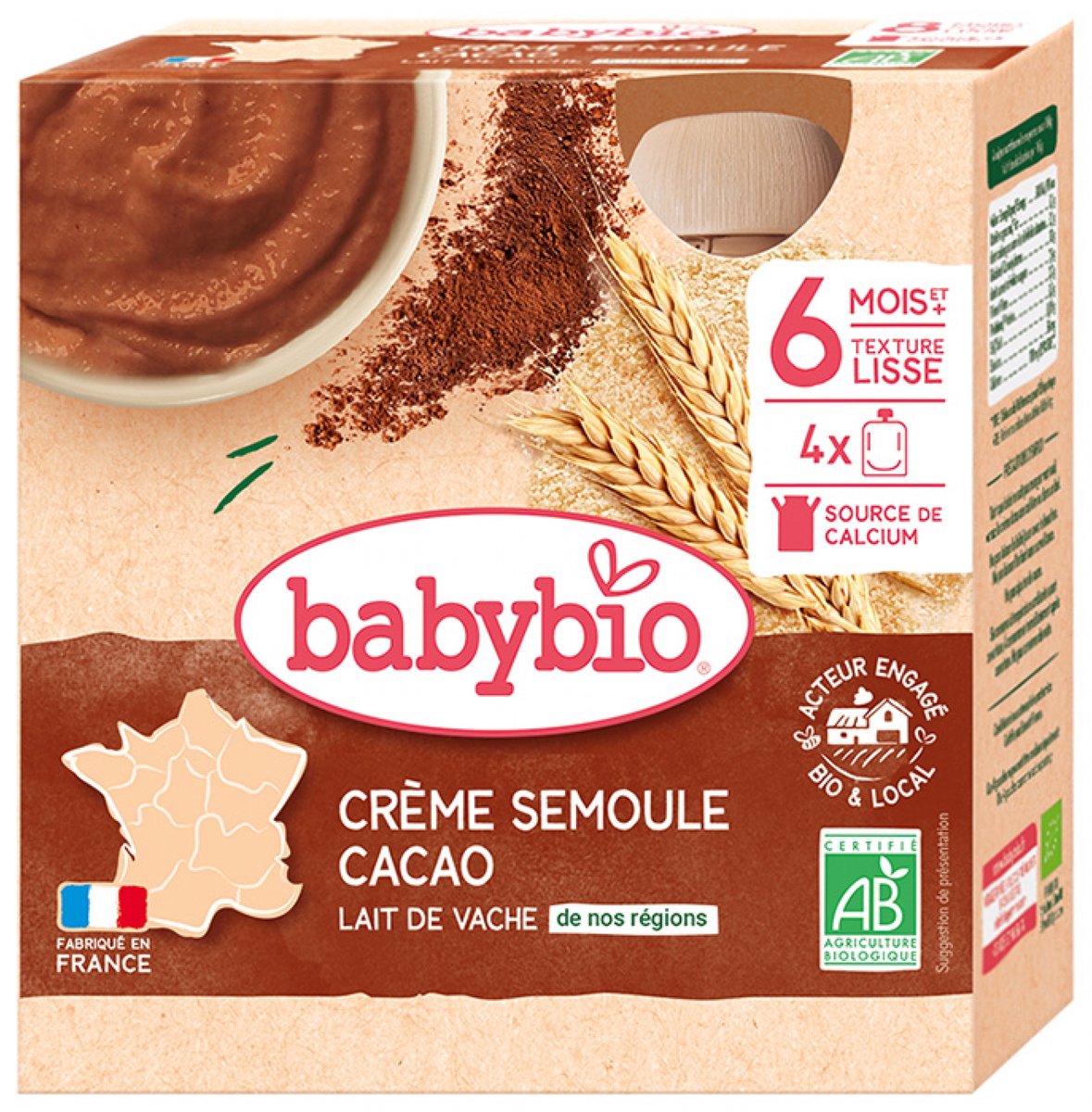 Goedkoopste Biologische cacaogriesmeel kalebas 8 maanden 4 eenheden - 85g (Cacoa) | Babybio