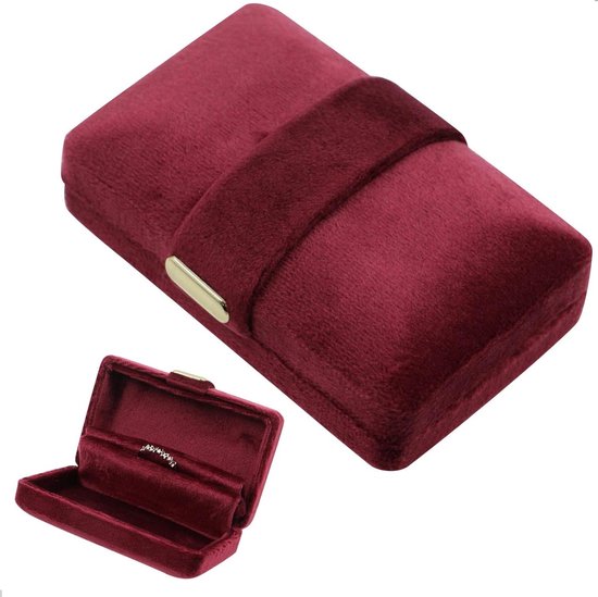 Allecto Plus - Dubbele Ringdoos voor Bruiloft en Sieraden - Huwelijk Ringhouder Set - Accessoires voor Trouwringen en Sieraden - Rode Opbergdoos voor Geschenk - Ringkussen inclusief Ringen, Oorbellen en Armbanden
