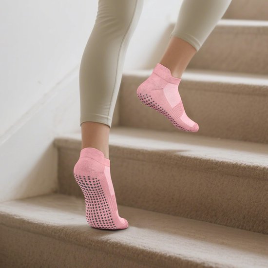 Yoga Sokken Antislip Dames - 6 Paar - maat 36-41 - Yoga Enkelsokken - pilates sokken antislip- Huissokken Dames anti slip - Voor Yoga Pilates Ballerina Ballet - Roz&Grijs&Zwart — afbeelding 2