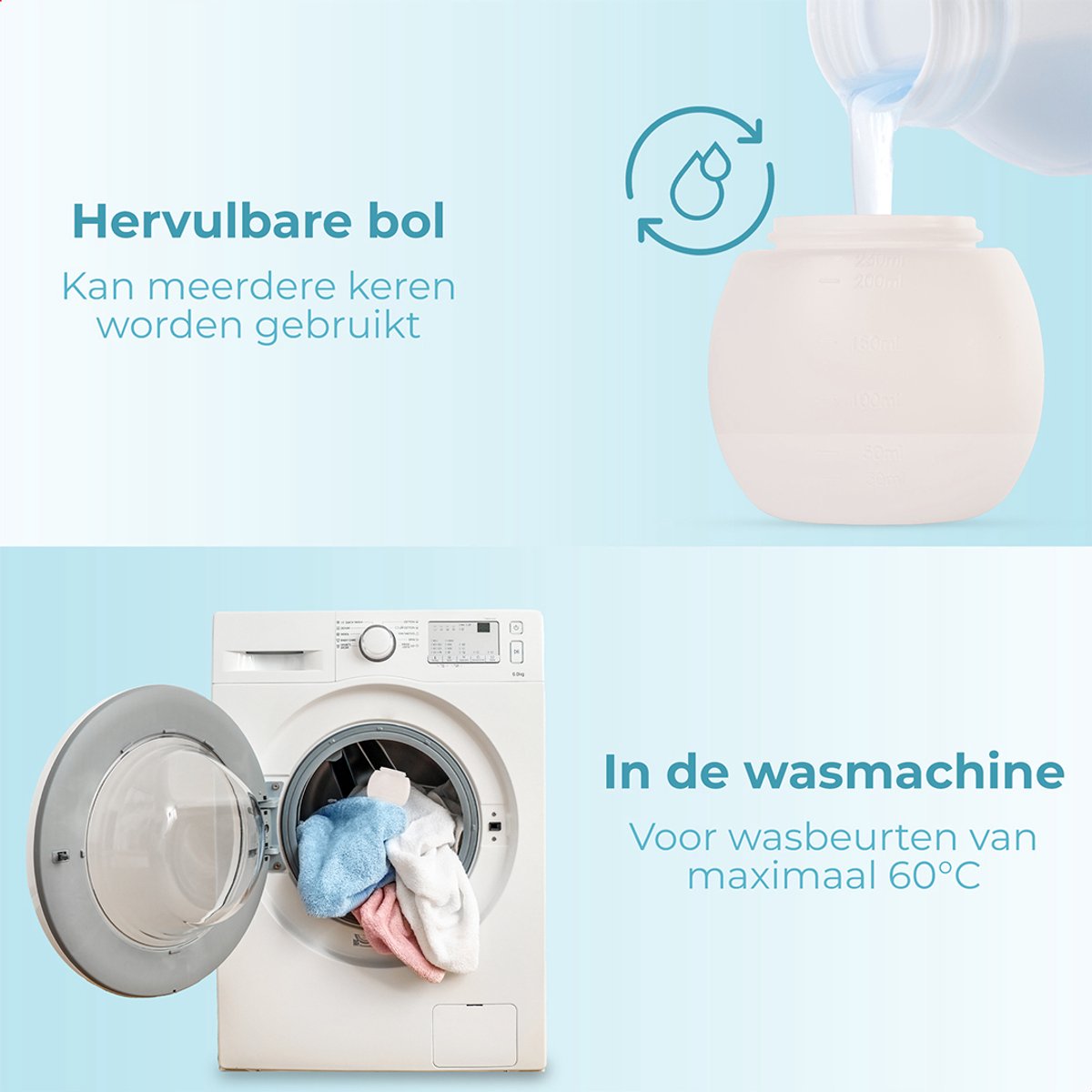 FAVE® Doseerbol - 5 Stuks - 230 ML - Wasbollen Wasmachine - Duurzame Wasballen - Wasbolletje Wasmiddel Vloeibaar — afbeelding 3